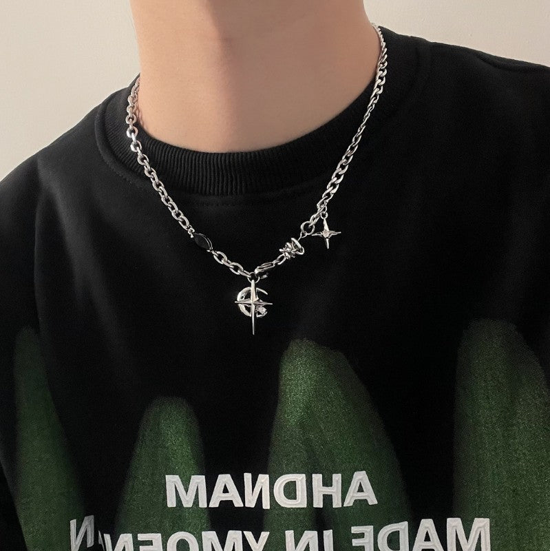 Wholesale black gemstone star sweater necklace