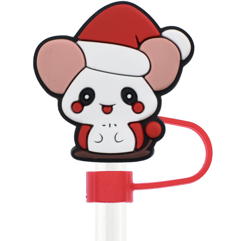 Wholesale Random 100pcs Christmas Cartoon Puppy 10mm PVC Soft Straw Tube Cap ACC-SCR-RYY094