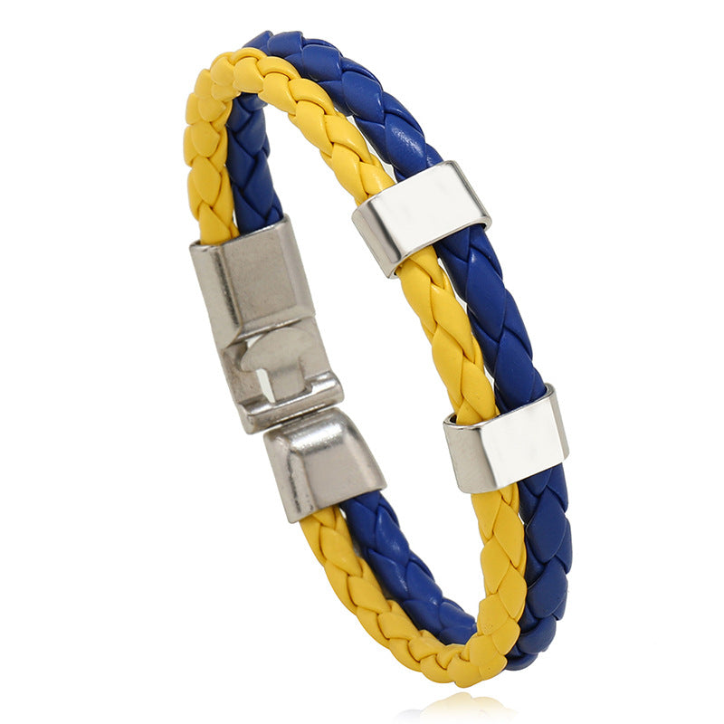 Wholesale Faux Leather Brazil Flag Color Bracelet - Unisex Fashion Accessory Gift