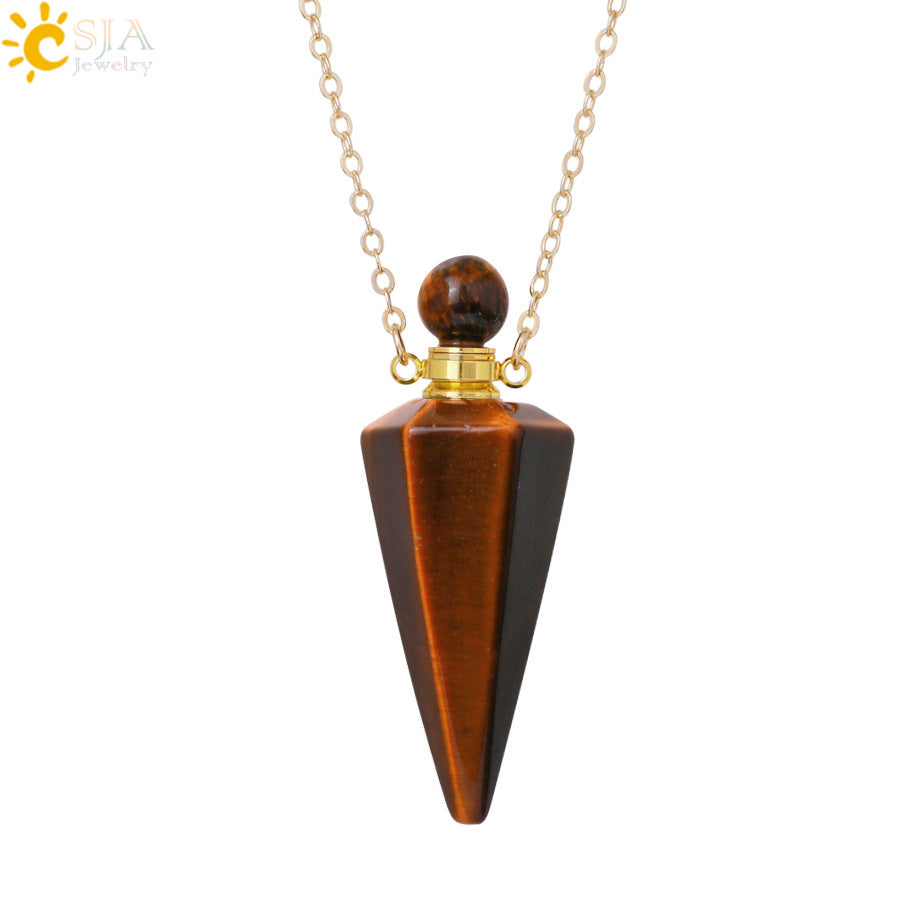 Wholesale Natural Stone Crystal Stone Hexagonal Column Perfume Bottle Necklace ACC-NE-HuaiShe002