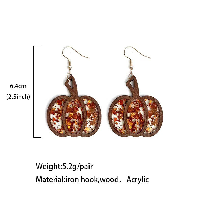 Wholesale  Pumpkin Wood Earrings Retro Leaf Design Jewelry Accessory Fall Gift