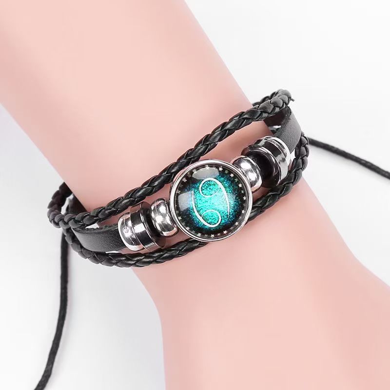 Wholesale Artificial Leather Contion Bracelet,  Unisex Glow in Dark Zodiac Jewelry,  Travel Souvenir Gift for Resale