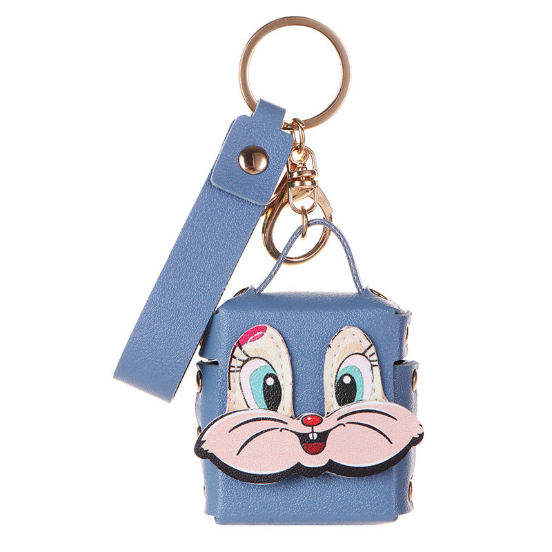 Wholesale Korean Style Leather Rabbit Keychain Pouch Bag For Bluetooth Earbuds Car Key Accessory Chic Gift