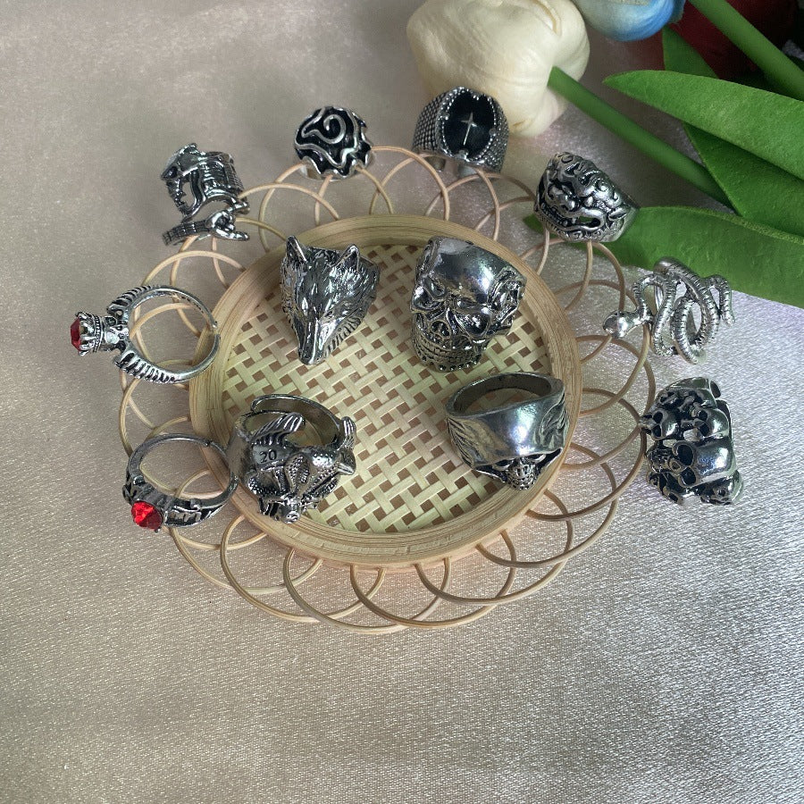 Wholesale  Skull Ghost Face Wolf Head Snake Cross Ring Set