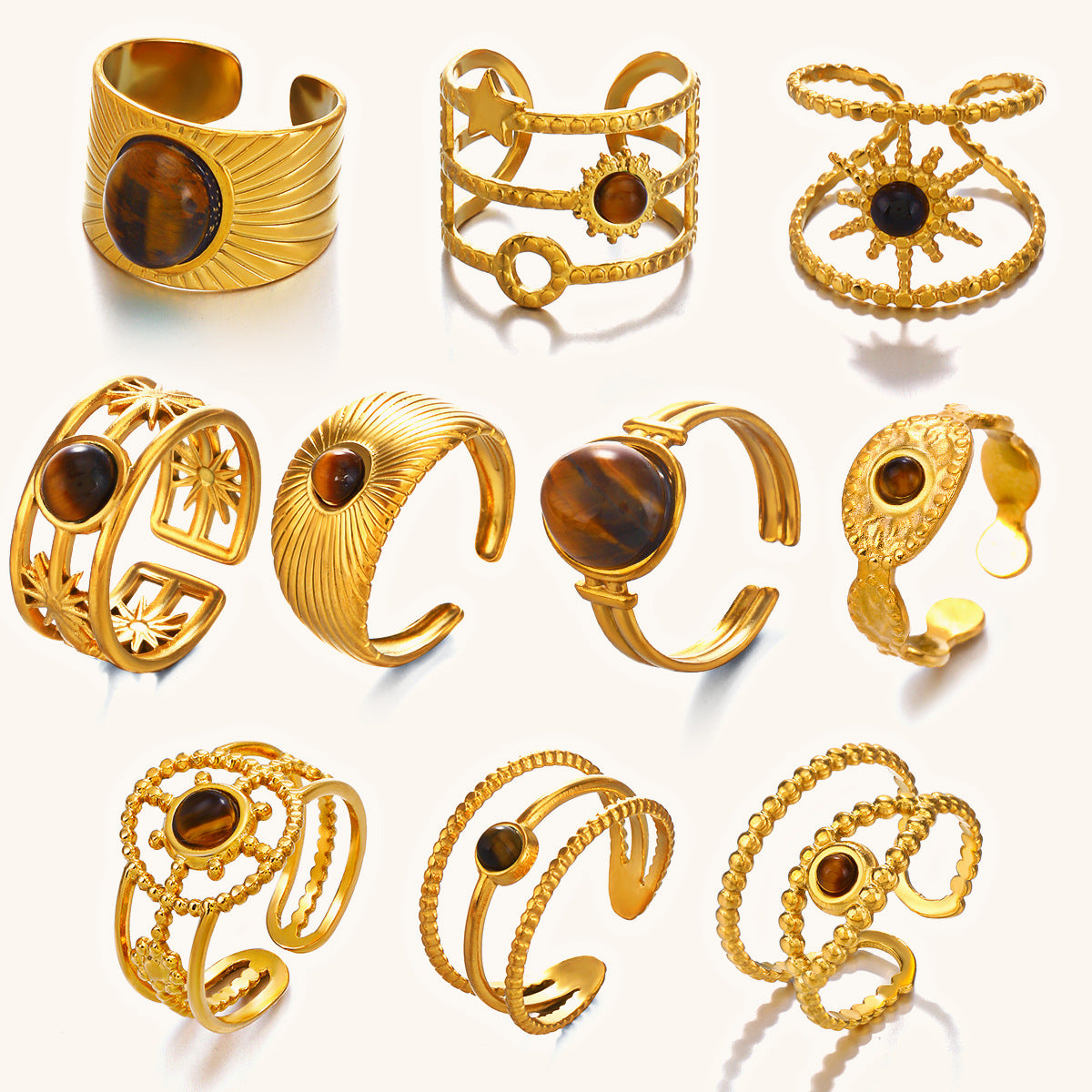 Wholesale Premium Vintage Style Tiger' s Eye Stainless Steel Ring