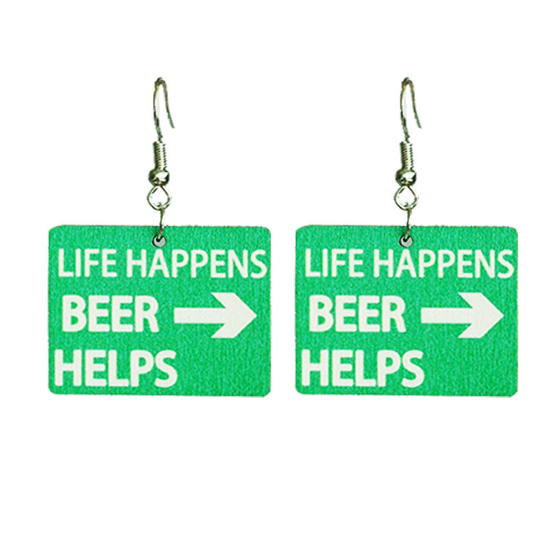 Wholesale 2 Pairs/pack Beer Red Wine Fun Funny Earrings Warning Sign Wooden Earrings ACC-ES-HY086