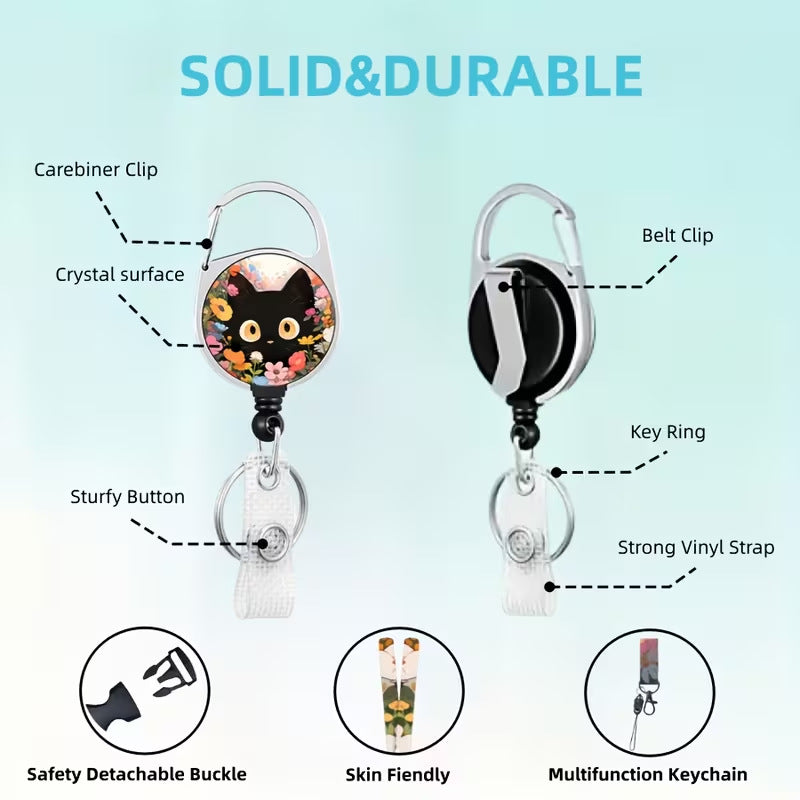 Wholesale Garden Kitten Themed Retractable ID Badge Holder - Stylish Badge Reel with Detachable Neck Strap,  Decorative Gift