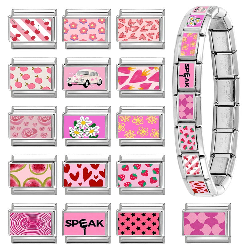 Wholesale Pink DIY Italian Stainless Steel Modular Bracelet Boutique Jewelry Accessory