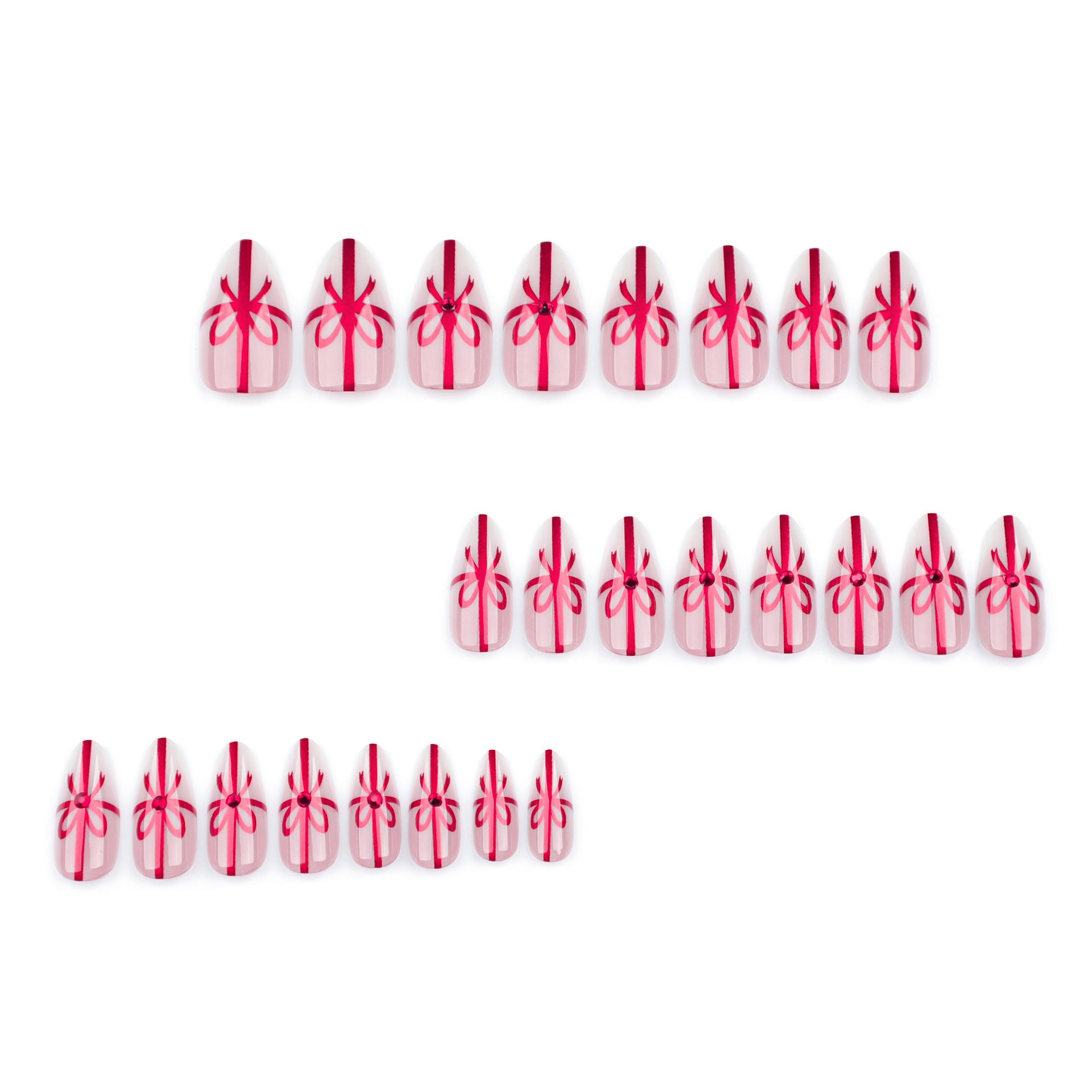 Wholesale 24 Pieces/box Christmas Bowknot Diamond Press-on Nails Kits Nail Stickers ACC-NS-LeFan065