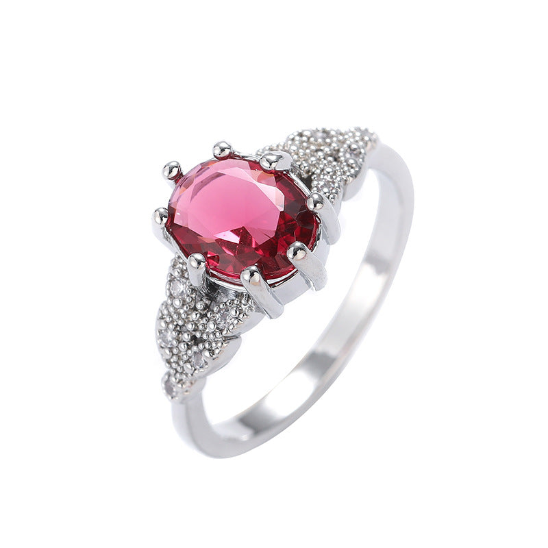 Wholesale Copper inlaid zircon emerald tourmaline color ring