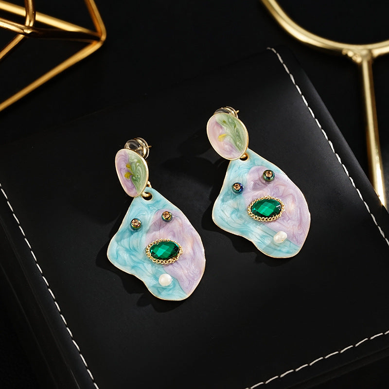 Wholesale Colorful oil painting style  S925 silver needle  exaggerated earrings