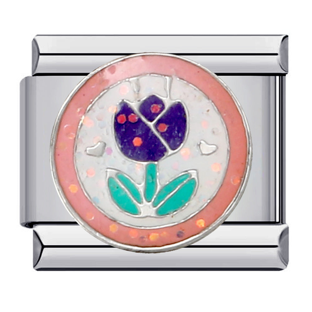 Wholesale flower series titanium steel bracelet welding pattern oil drop DIY Italian module Charms