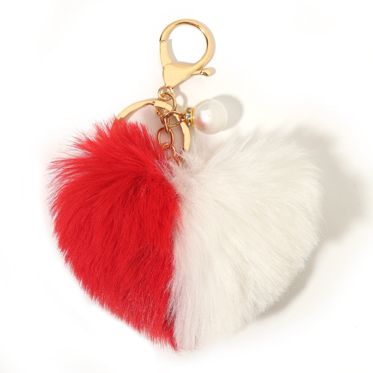 Wholesale Creative Color Matching Heart-Shaped Rhinestone Pearl Fur Ball Keychain Pendant Plush Doll School Bag Bag Pendant Gift