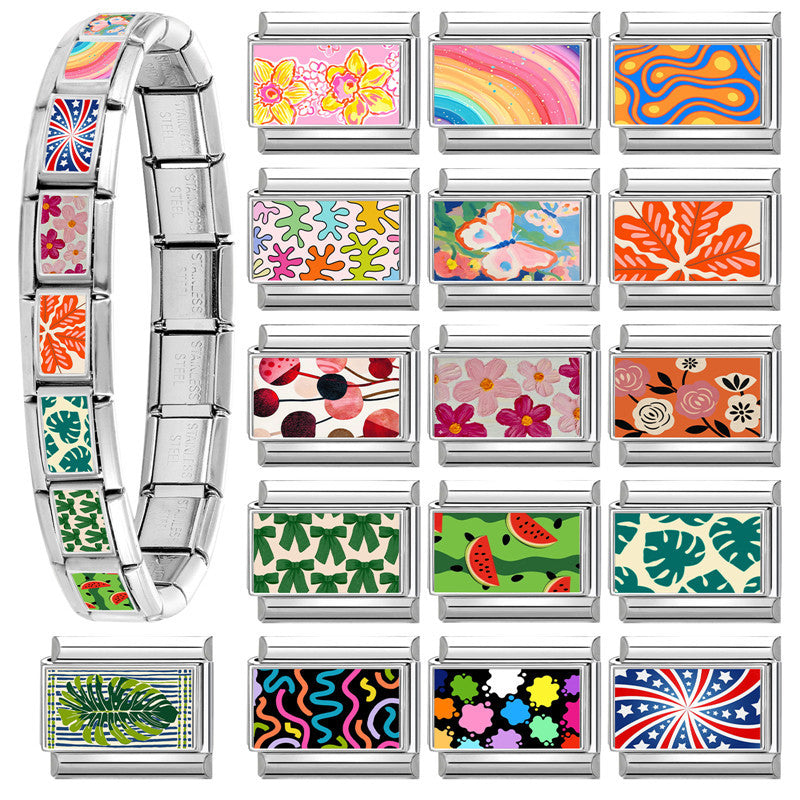 Wholesale  9mm Italian Charm Starter Bracelets DIY square Single Section Creative Stainless Steel Composable Bracelet