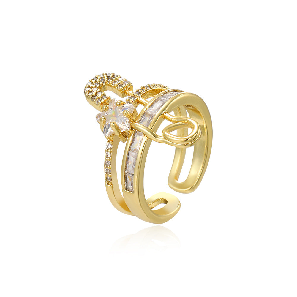 Wholesale 18k copper plated open paper clip adjustable ring