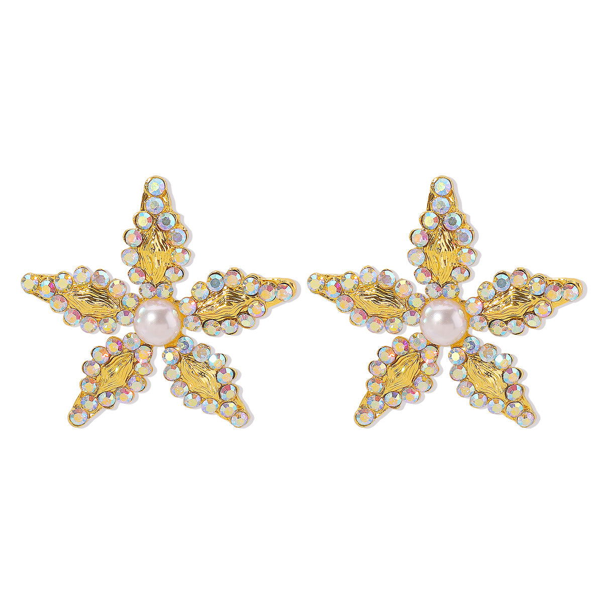 Wholesale Retro Palace Style Diamond Pearl Flower Rhinestone Alloy Earrings ACC-ES-XianDi004
