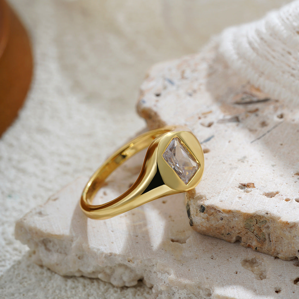 Wholesale  18K Gold Square Zircon Ring  Light Luxury Ring