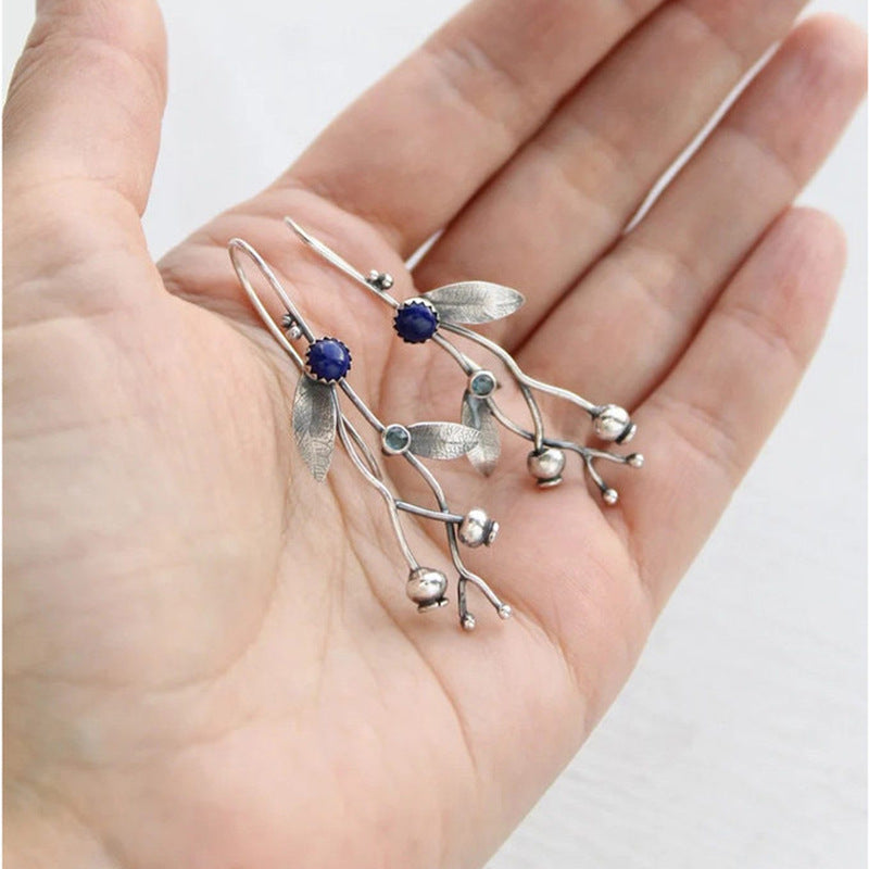 Wholesale retro alloy branches inlaid lapis earrings