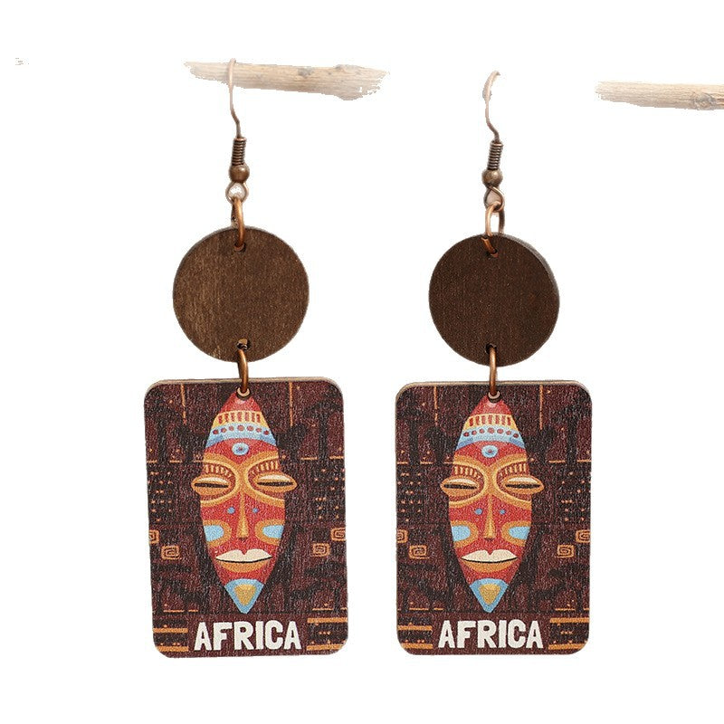 Wholesale Exaggerated Mori Style Wooden Geometric Earrings