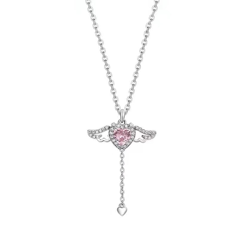 Wholesale S925 silver moving little wings Cupid heart necklace