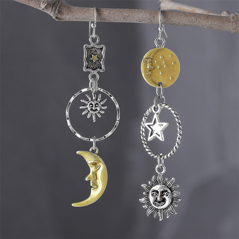 Wholesale Creative Sun Moon Asymmetric Pendant Earrings