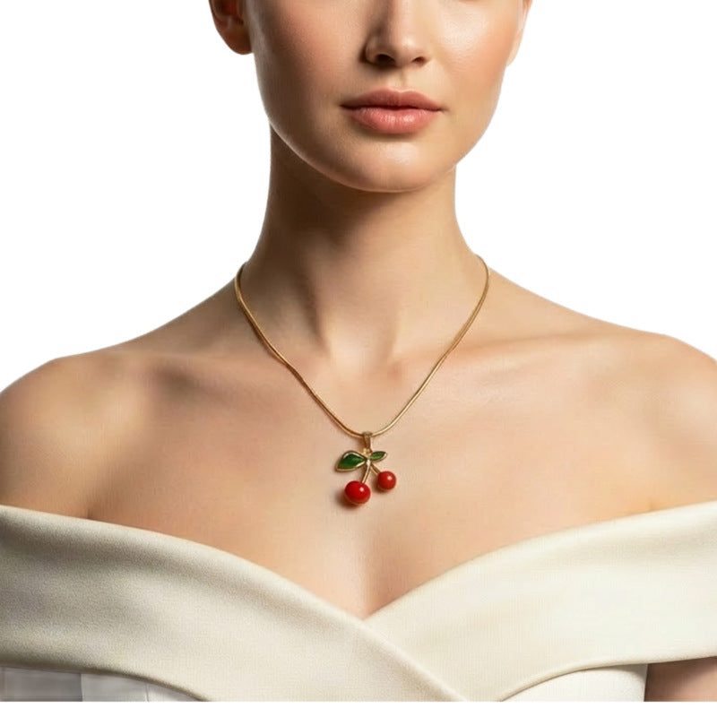 Wholesale Cherry and strawberry pendant necklace for women,  clavicle chain