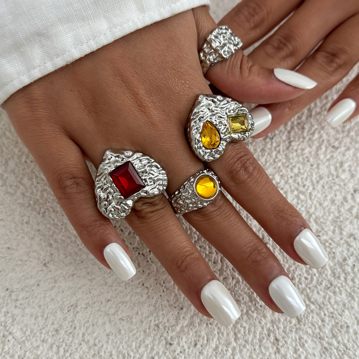 Wholesale Metal Lava Heart Folded Square Inlay Ring