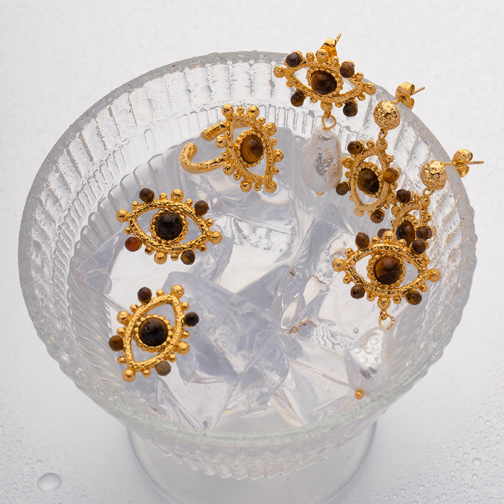 Wholesale Lace Hollow Inlay Tiger Eye Stone Devil Eye Earrings ACC-ES-WanXing001