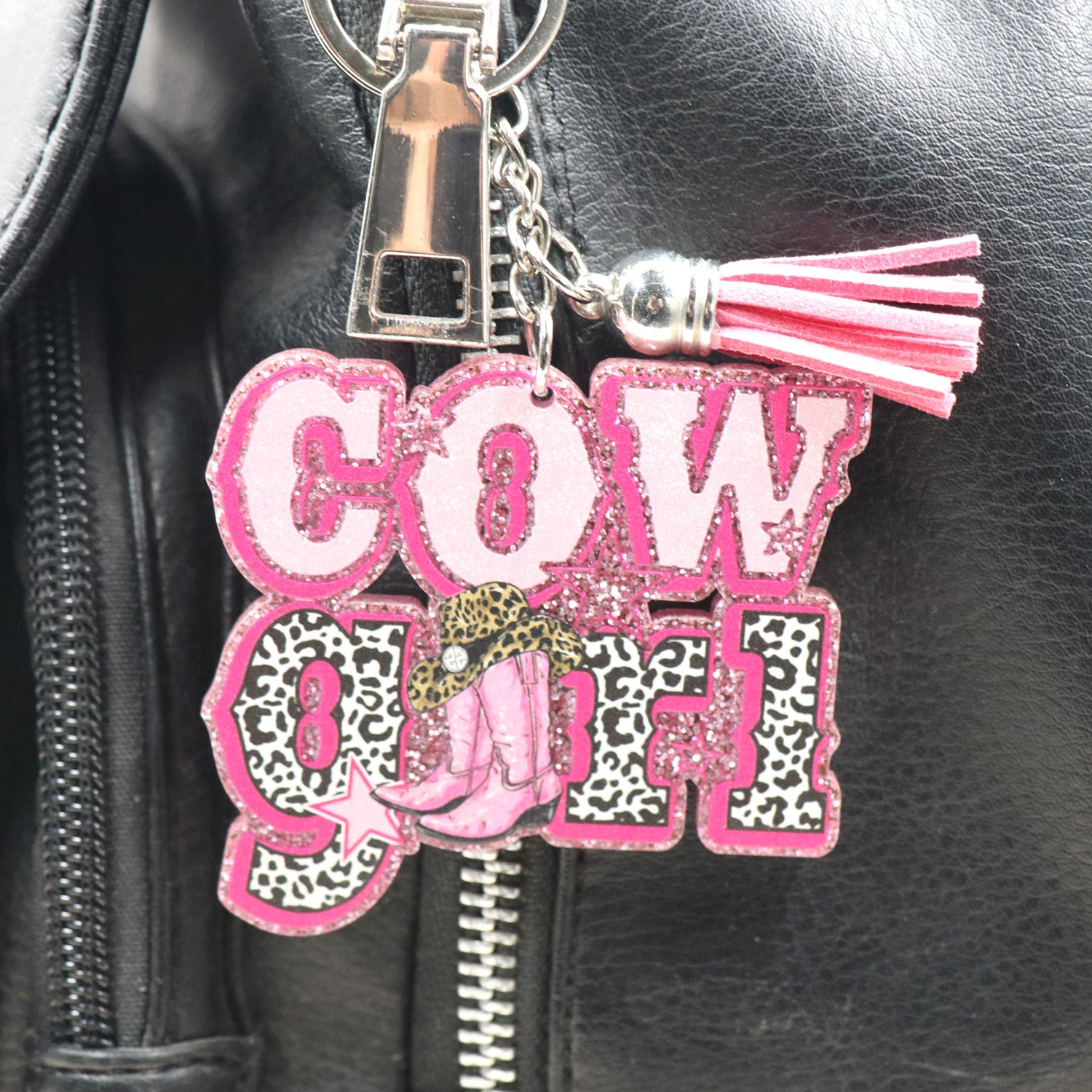 Wholesale Western Style COW GIRL Pink Glitter Acrylic Keychain Creative Keychain Western style ACC-KC-XiaoYan002