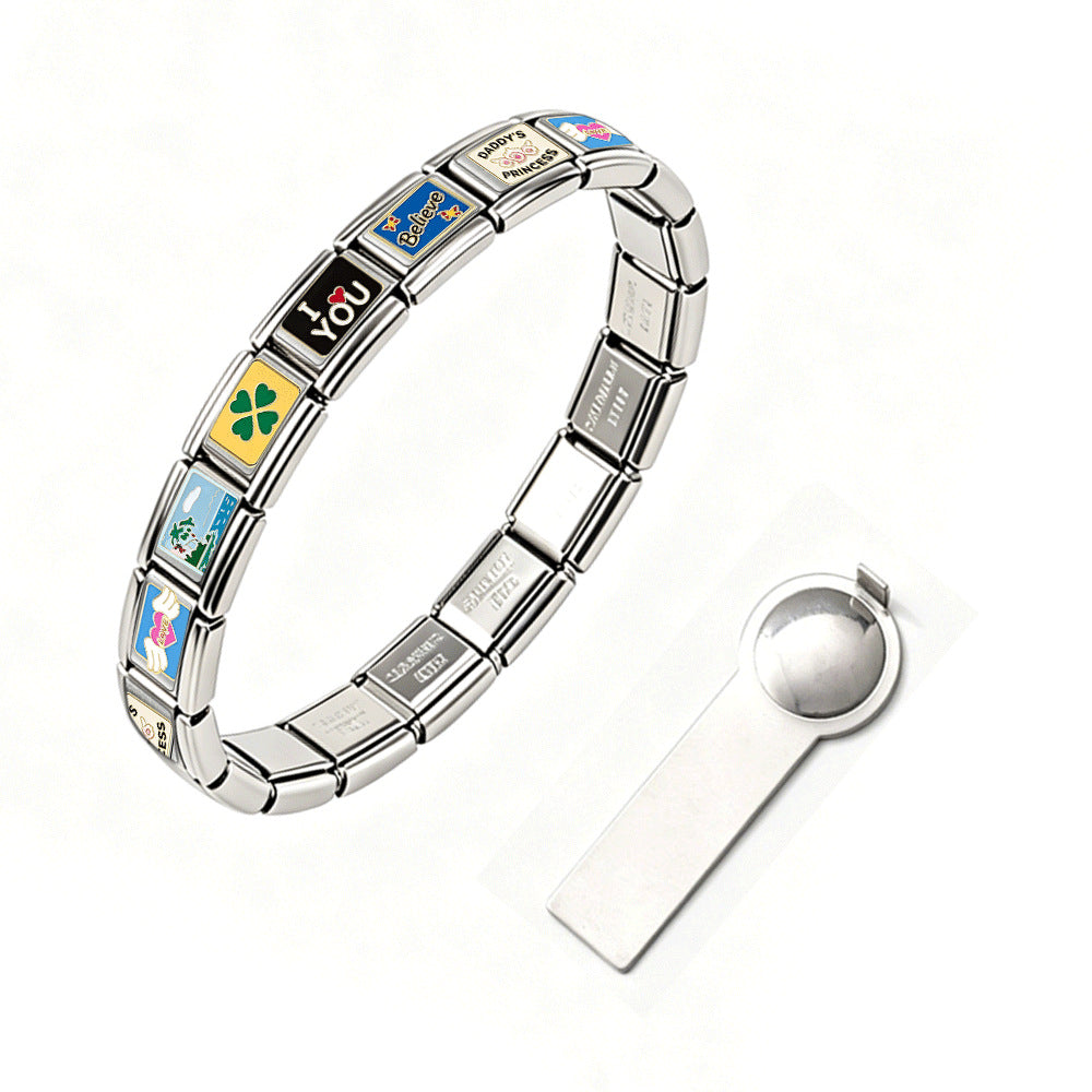 Wholesale Boutique Multicolor Italian Modular Bracelet Stainless Steel Jewelry Accessory
