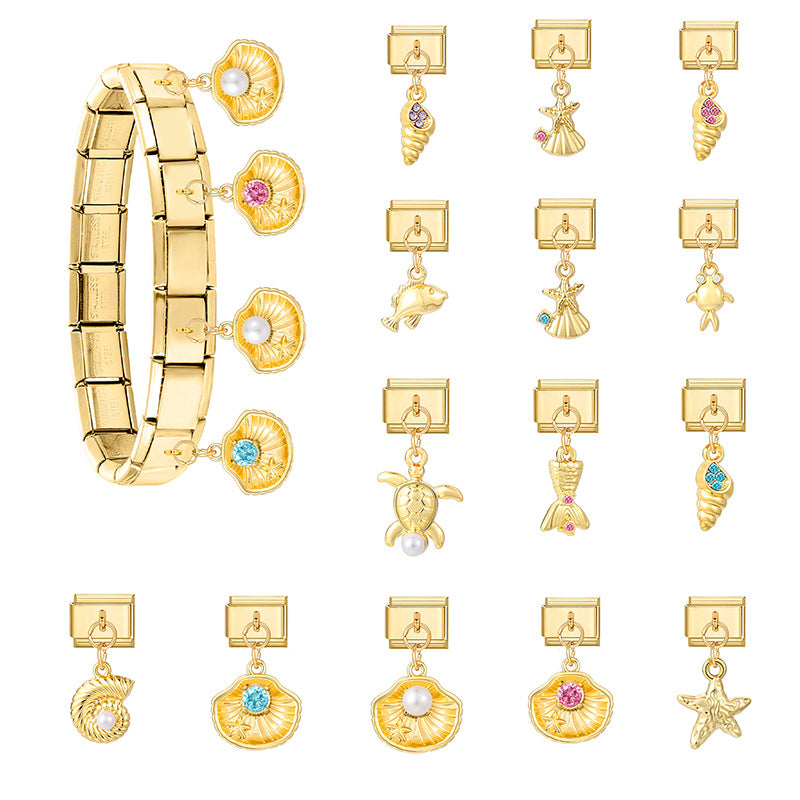 Wholesale 9mm Italian Charm Starter Bracelets DIY Ocean  Series Stainless Steel Composable Bracelet