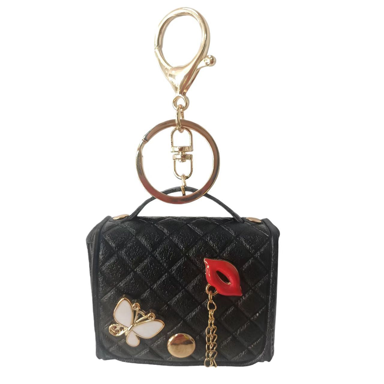 Wholesale Chic PVC Keychain Bag Coin Purse With Lips Butterfly Quilted Pattern Fashion Accessory Gift For Resale