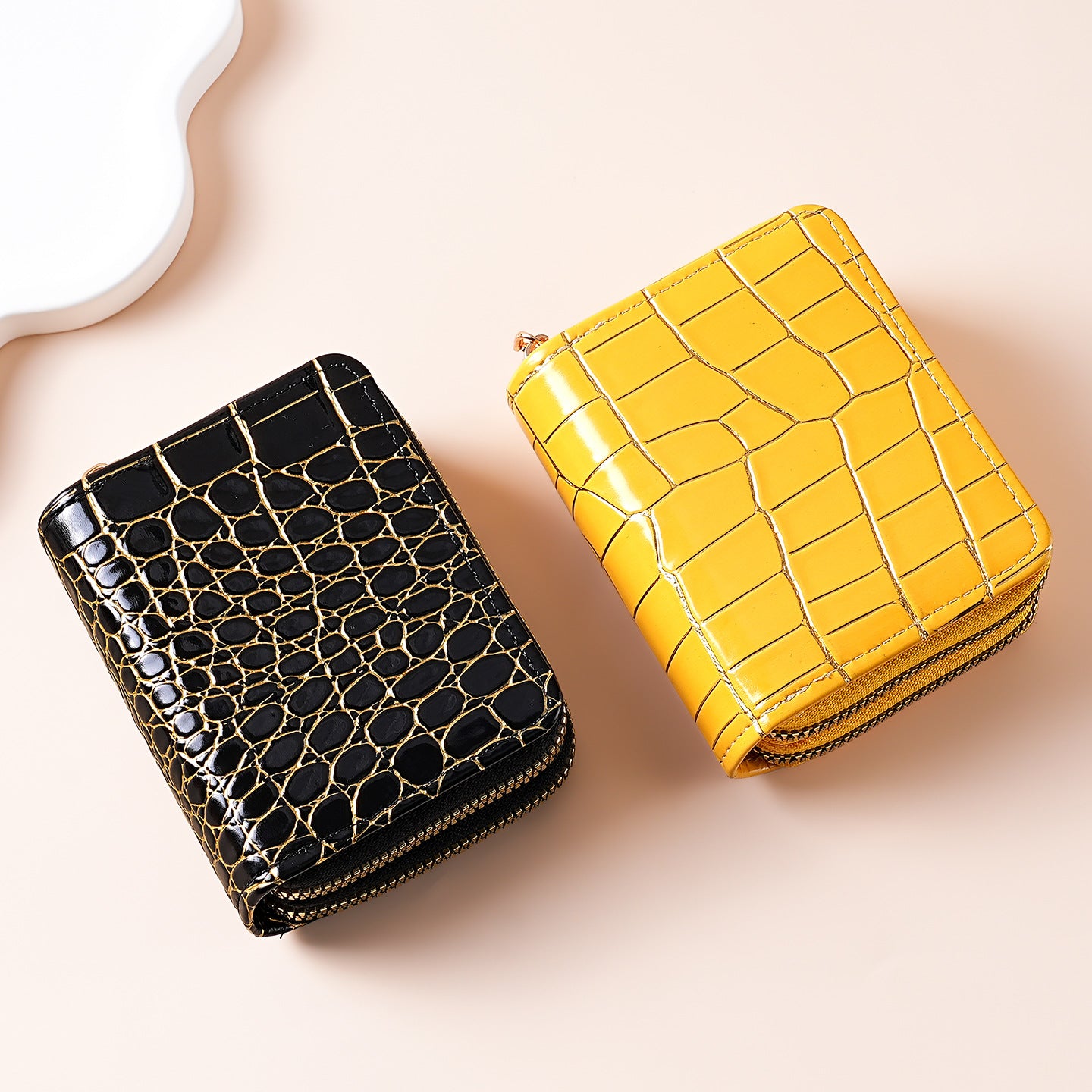 Wholesale Women S Everyday PU Leather Card Holder Wallet Stone Texture Multi Slot Double Zipper Coin Purse