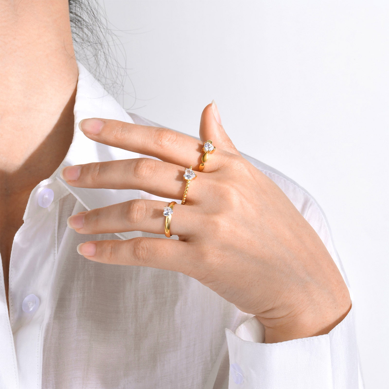 Wholesale Titanium Steel Ring Stainless Steel Zircon Gold Ring Heart Shape ACC-RS-HuaLanXin002