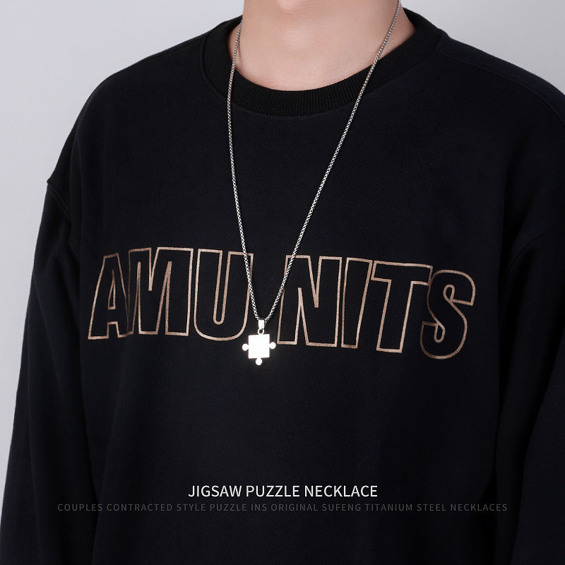 Wholesale Puzzle Necklace  Hip-Hop Titanium Steel Chain Not Falling Couple Pendant Necklaces