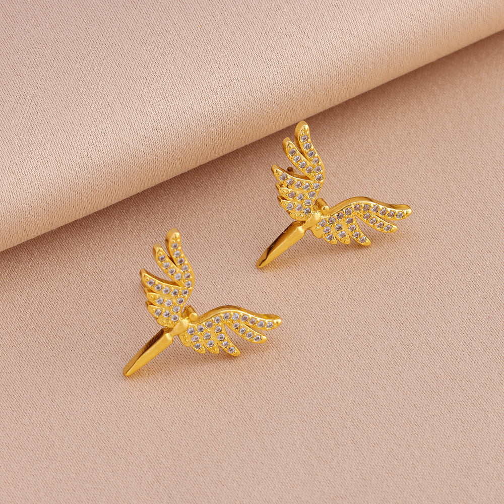 Wholesale  18K Gold Plating Micro-inlaid Zirconium  Angel Wings Pendant Titanium Steel Necklace