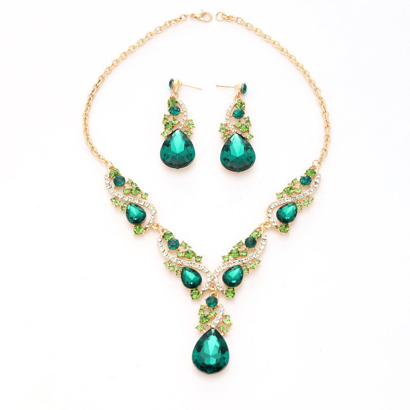 Wholesale Emerald Teardrop Necklaces Earrings Set ACC-NE-ChaoKai001