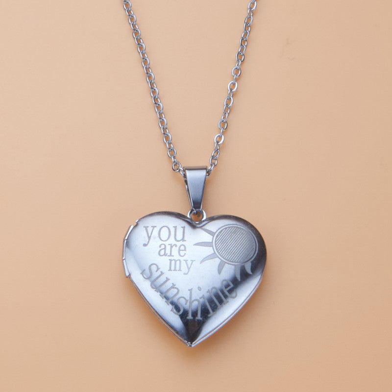 Wholesale Sun Openable Heart Shape Photo Frame Stainless Steel Necklace ACC-NE-MS027