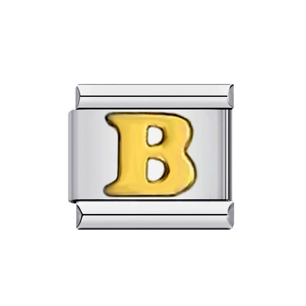 Wholesale 2pcs Italian Charm Bracelet 9mm DIY Splicing English Letter Series Stainless Steel Composable Bracelet