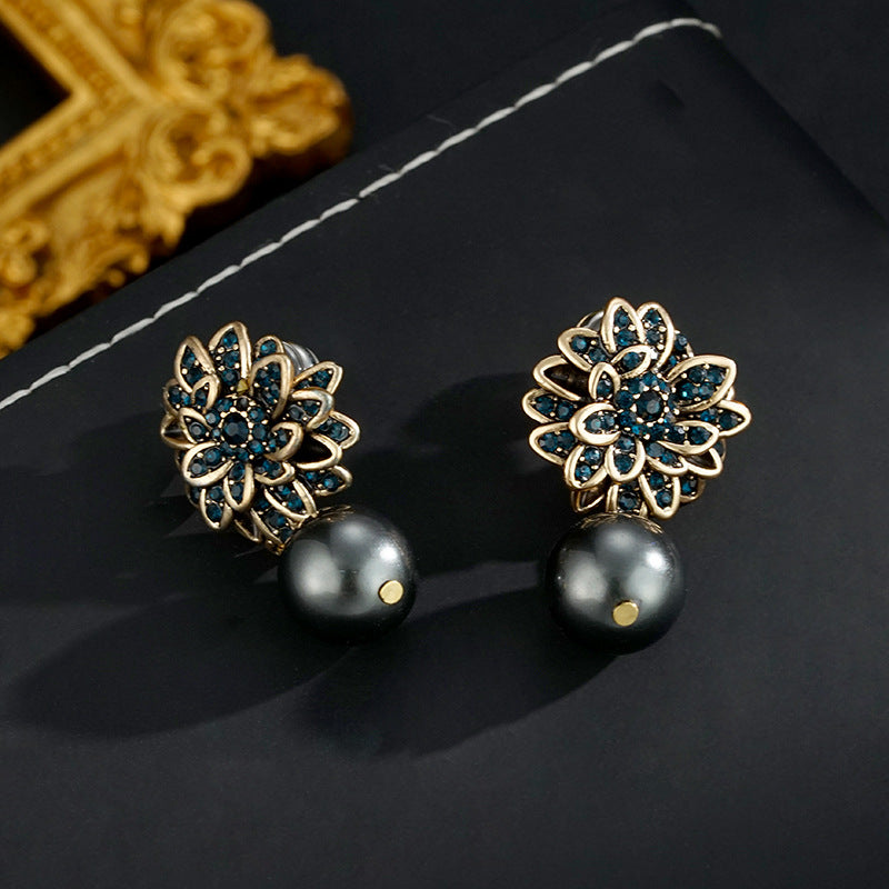 Wholesale Black  fashion silver needle Camellia beads earrings