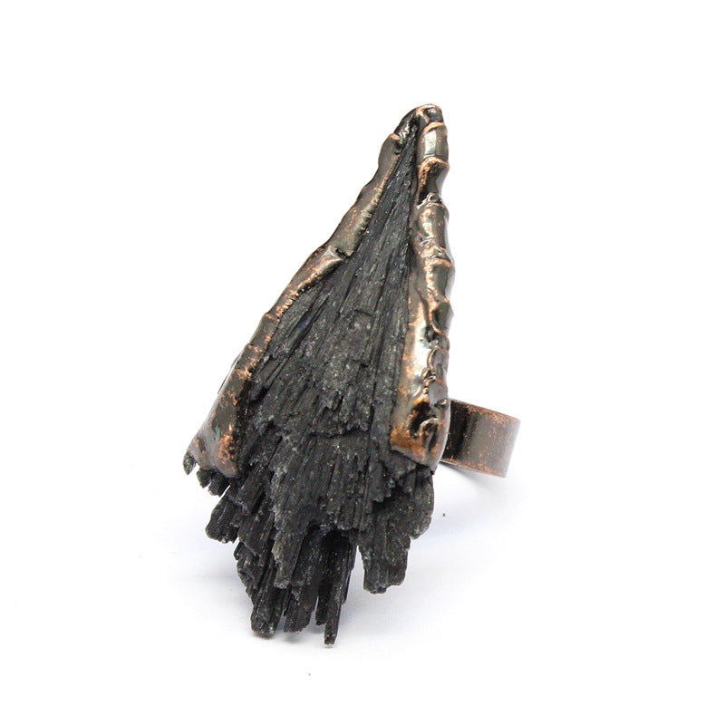 Wholesale  crystal jewelry old natural stone black tourmaline stone ring