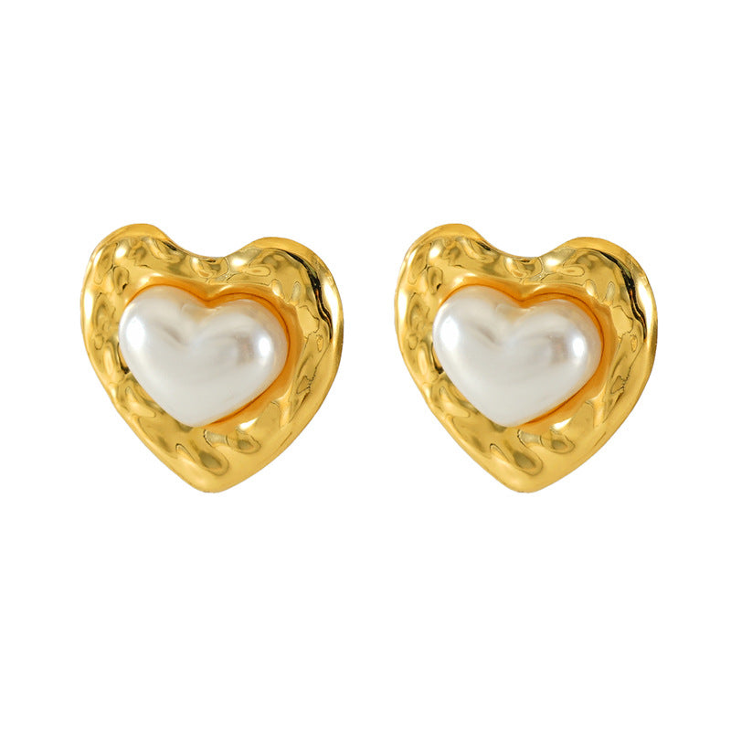 Wholesale Love Oval Earrings Stainless Steel Earrings Pearl Fold Earrings ACC-ES-ZhongYao010