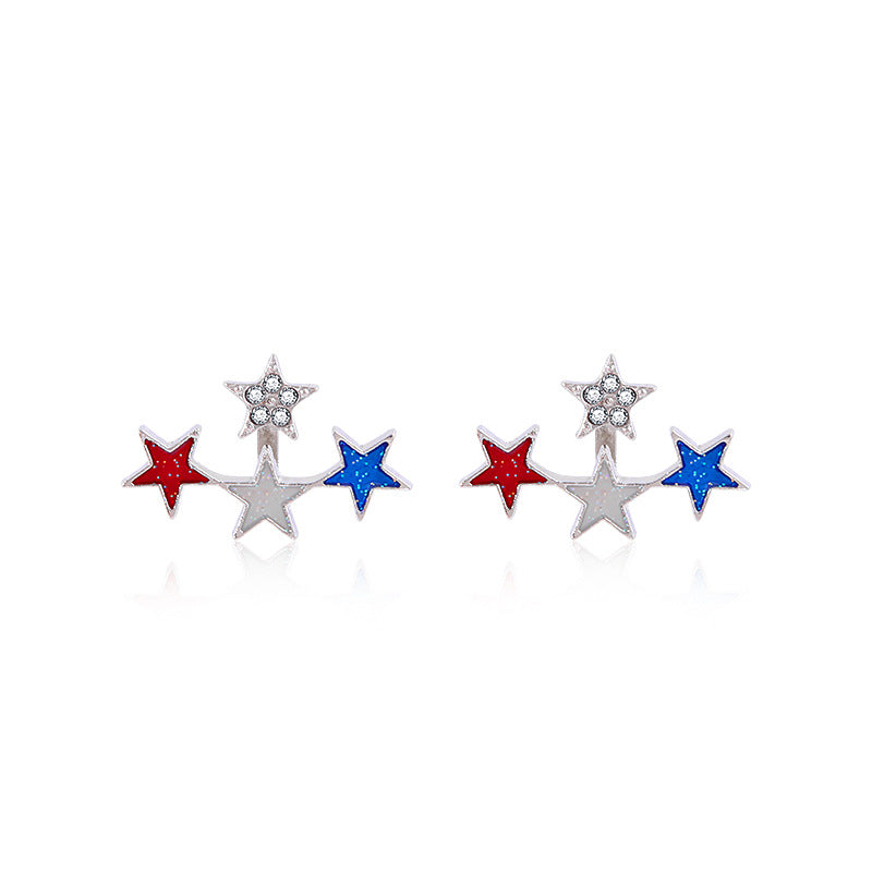 Wholesale American Independence Day Alloy Oil Drop Flag Pentagram Angel Earrings ACC-ES-BinLi003