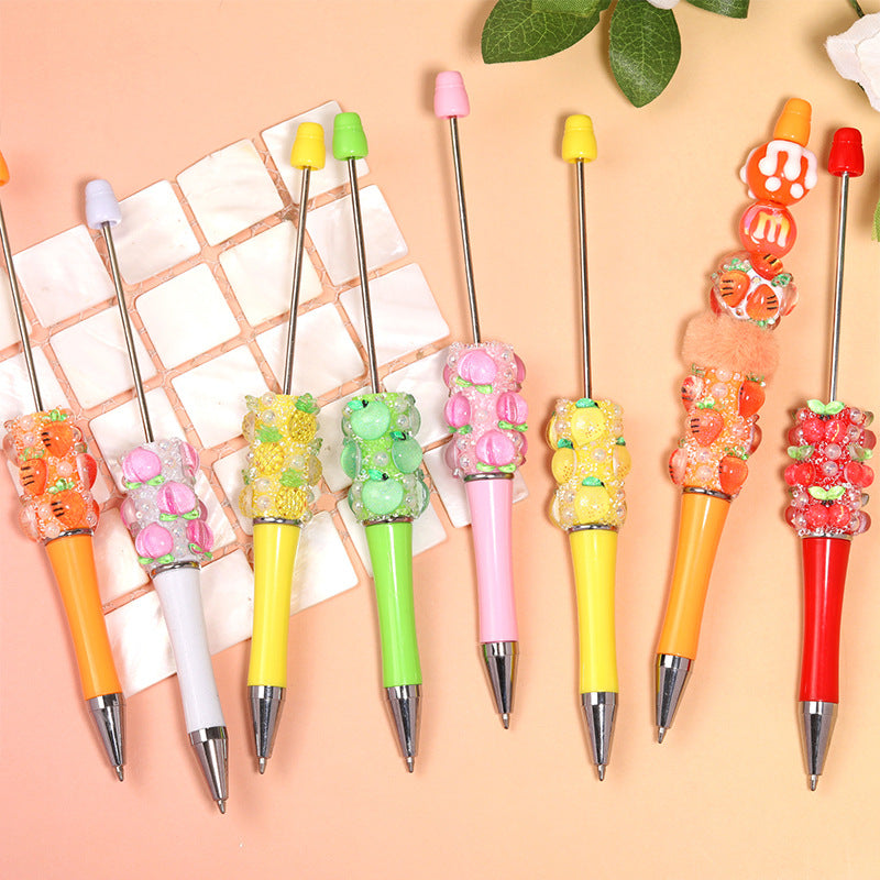 Wholesale 5pcs/ set New Creative Fruit Beaded Pen K-Style Ins Bead Pen High-Value Handmade DIY Heavy-Duty Cute Beaded Pen