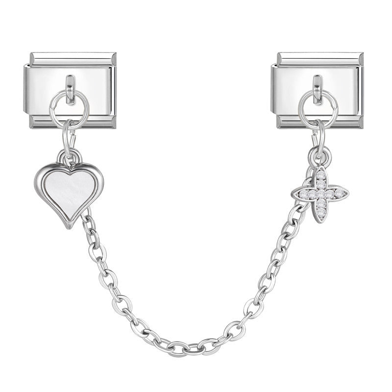 Wholesale Hearts and Love Italian Charms DIY square double-pendant Creative Stainless Steel Composable Bracelet