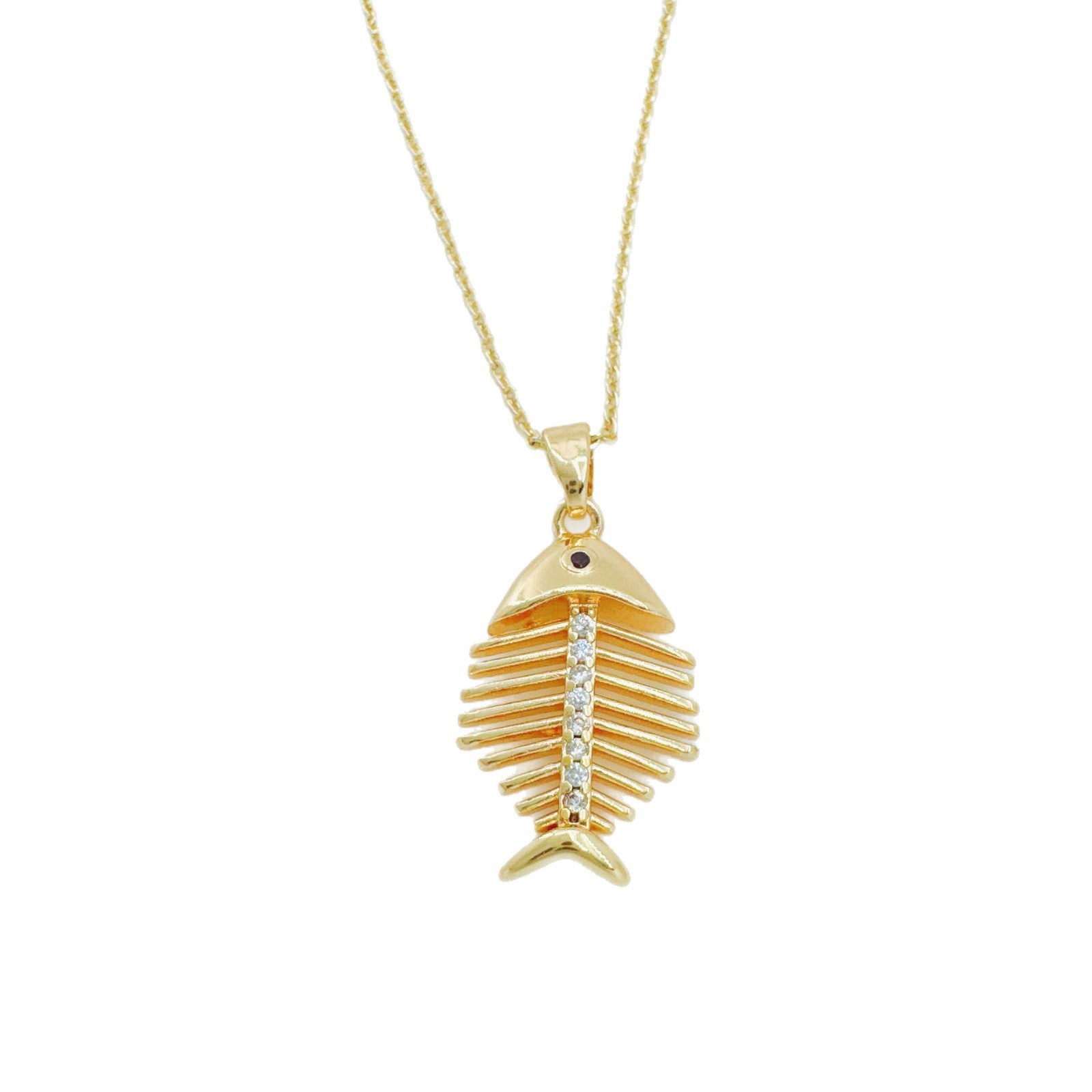 Wholesale Chic Fish Bone Design Pendant Gold Plated Copper Zircon Jewelry Accessory for DIY or Boutique Resale