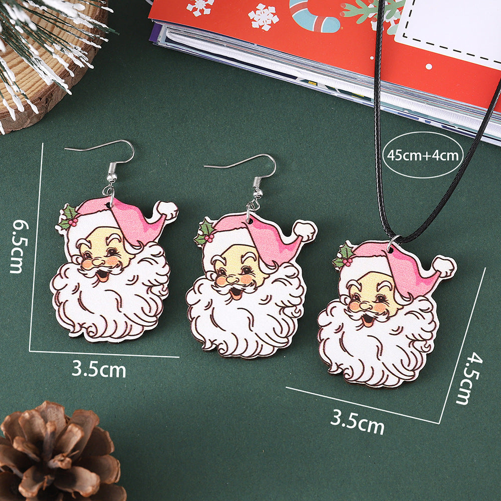 Wholesale Christmas cute bearded  necklace earring set wooden double-sided