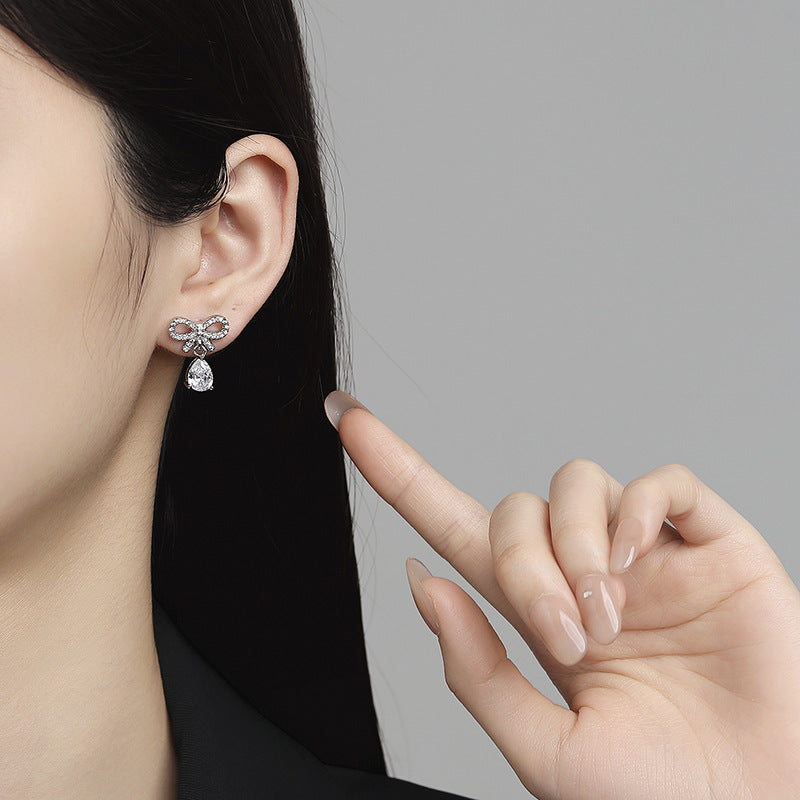 Wholesale Bow Earrings Women' s Tassel Earrings Korean Style Fashion Diamond Drop Jewelry