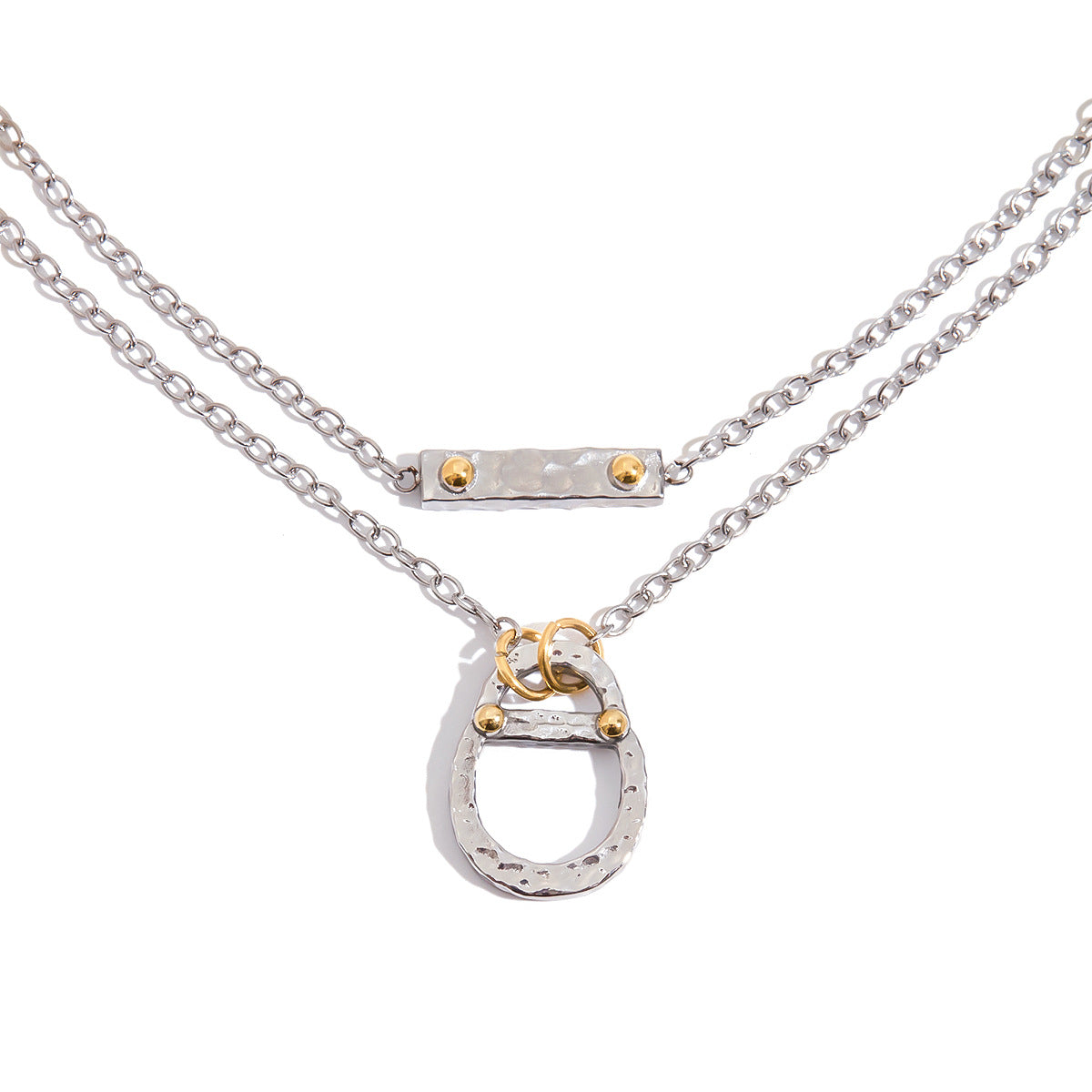 Wholesale 18K gold stainless steel gold and silver color matching hammer pattern necklace