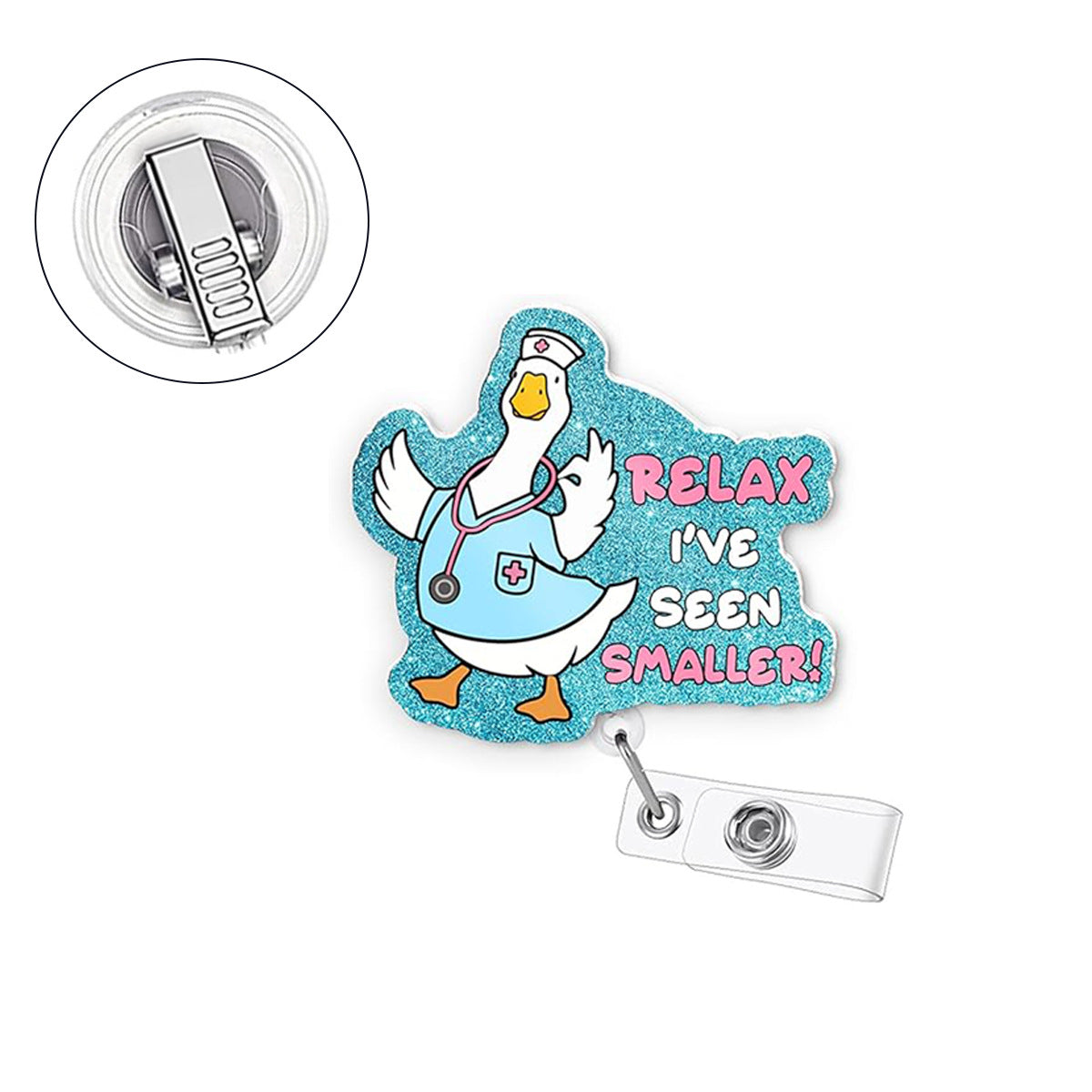 Wholesale Easy-Pull Clip Acrylic Pink Goose  Badge Reels